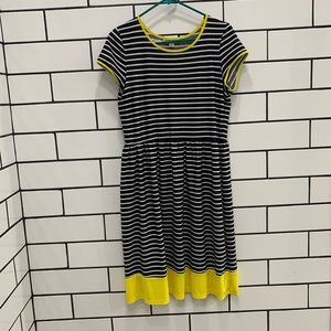 Black & white Striped Dress with yellow accents !